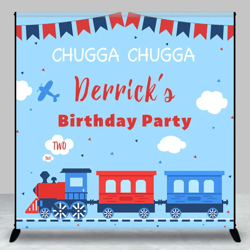 Aperturee Chugga Toy Train Blue Custom 2Nd Birthday Backdrop | Happy Birthday Backdrop | Custom Happy Birthday Banner | Custo...
