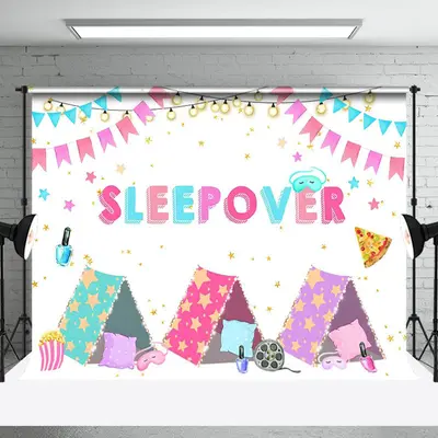 Tents Flag Glitter Stars Sleepover Party Backdrop - Aperturee