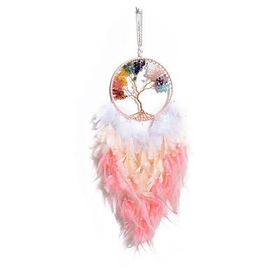Iron & Natural Gemstone Woven Web/Net with Feather Pendant Decorations