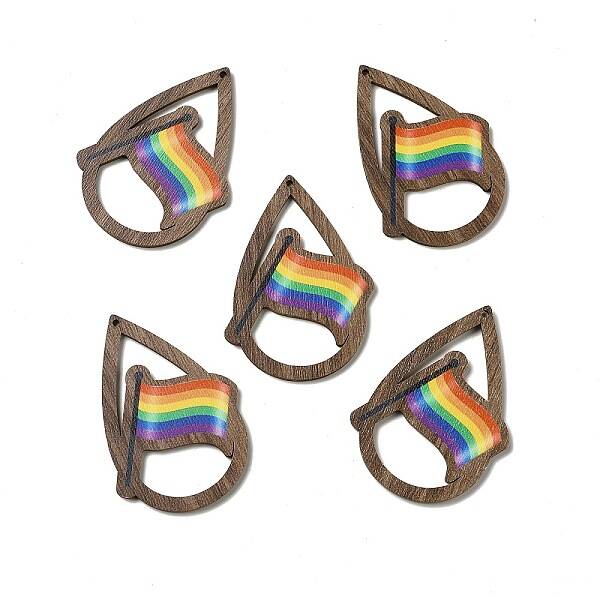 Rainbow/Pride Flag Theme Single Face Printed Aspen Wood Big Pendants