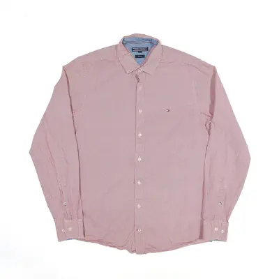 TOMMY HILFIGER Slim Fit Shirt Maroon Spotted Long Sleeve Mens L