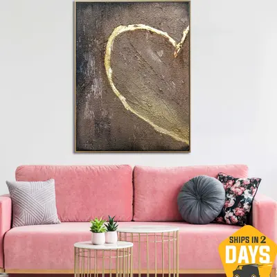 Abstract Heart Paintings On Canvas Brown Hand Painted Art Impasto Painting Romantic Fine Art Gift For Couple | LOVE IS COMING...