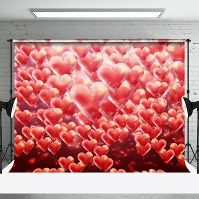 Aperturee Pink Dense Hearts Romantic Valentines Day Backdrop | Valentines Day Photo Backdrop | Happy Valentines Day Banner | ...