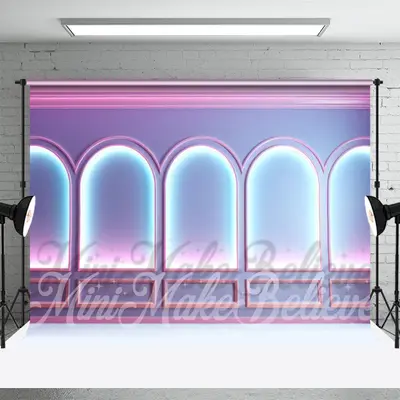 Voguish Purple Pink Neon Arch Retro Wall Backdrop - Aperturee