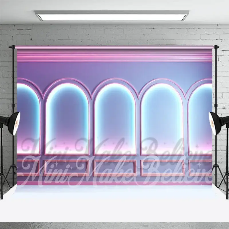 Voguish Purple Pink Neon Arch Retro Wall Backdrop - Aperturee