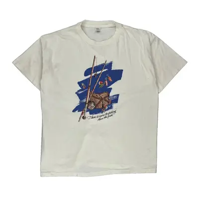 Single Stitch Fishing Made In Usa Hallmark Cards Graphic T-Shirt - XL Cream Cotton