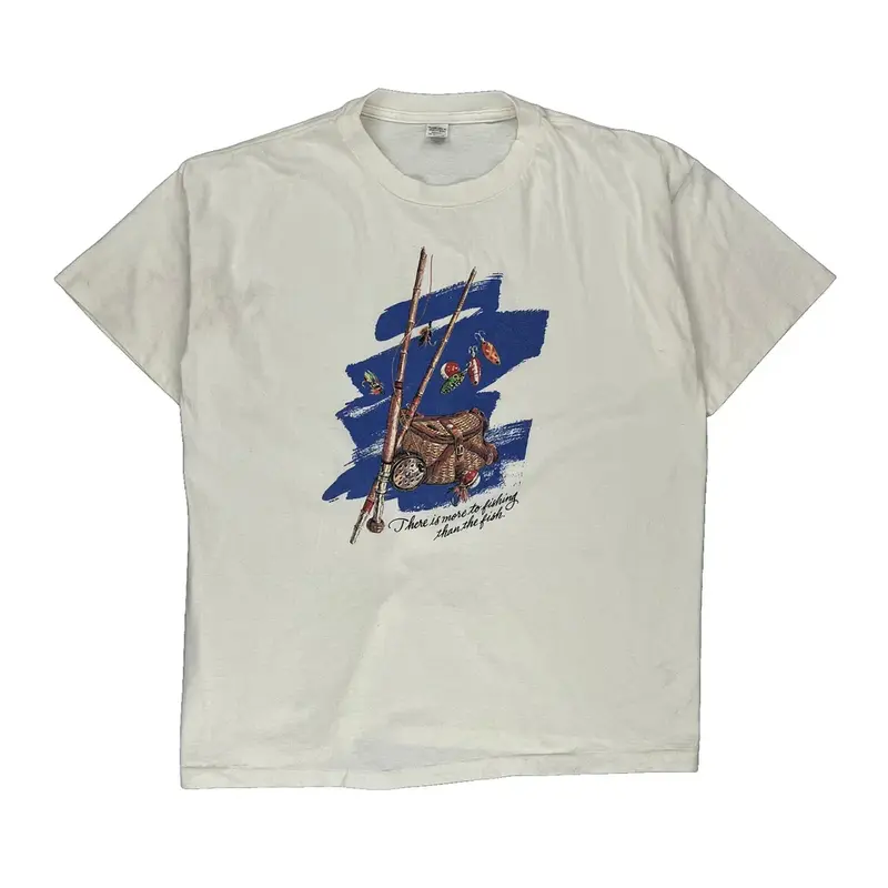 Single Stitch Fishing Made In Usa Hallmark Cards Graphic T-Shirt - XL Cream Cotton