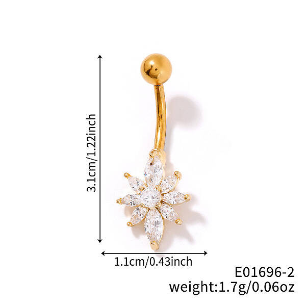 Shiny Sunflower Brass Full Crystal Rhinestone Belly Button Rings