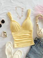 Women's Solid Color Ruched Tank Top, Casual Minimalist Sleeveless Top for Summer, Ladies Clothes for Beach Holiday Vacation, ...