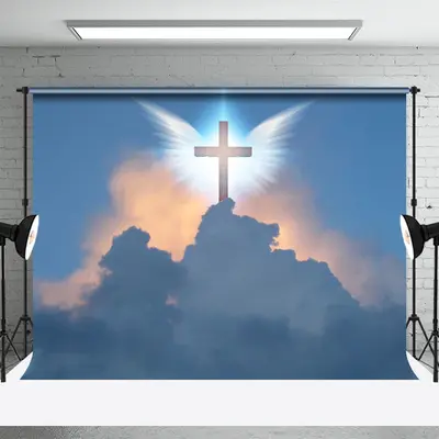 Angel Wing Holy Light Cloud Heaven Memorial Backdrop - Aperturee