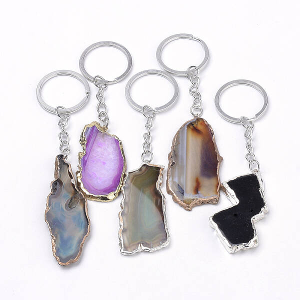 Plated Natural Agate Keychain