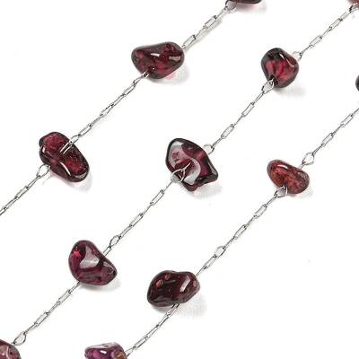 304 Stainless Steel with Dyed Natural Garnet Chip Link Chains