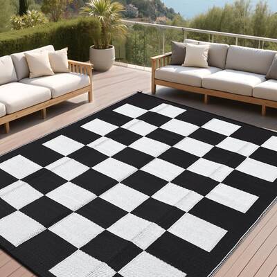 Garvee Large Waterproof Outdoor Rug 10x14 Plastic Straw UV-Resistant Reversible Foldable Checkboard Mat for Picnic Deck Backy...
