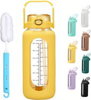 【WINSA】Yellow water bottle 64oz Glass Water Bottle with Straw and Handle Lid Half Gallon Motivational Glass Bottle with S...