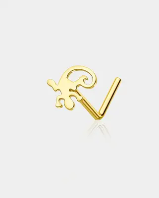 Gecko L-Shaped Nose Stud - Gold