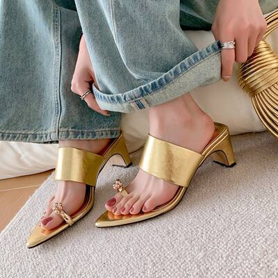 CHIKO Samira Pointy Toe Chunky Heels Slides Sandals