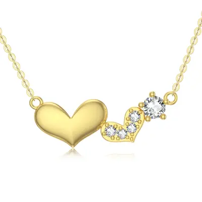 Gold Vermwil Moissanite Heart With Heart Necklace for Women