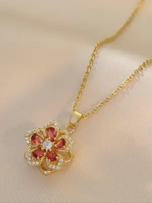 Flower Design Pendant Necklace for Women, Gifts for Her, Elegant Rhinestone Decor Charms Necklace for Party, Daily, Trendy Al...