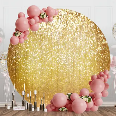 Gold Sliver Glitter Round Backdrop For Dance Party - Aperturee