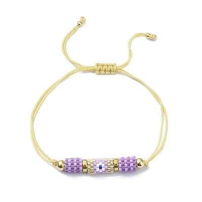 Glass Seed Column with Evil Eye Link Bracelet