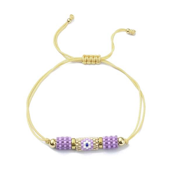 Glass Seed Column with Evil Eye Link Bracelet