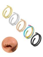 Casual 5pcs Colorful Stainless Steel Double Hoop Nose Rings, Nose Cuff for Women and Men, Fashionable Body Jewelry Gift for A...