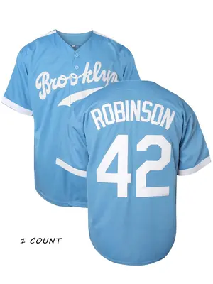 Men's Letter & Number 42 Embroidery Button FrontĀ SportĀ Baseball Jersey, Casual Breathable Short Sleeve V Neck Baseball Top ...