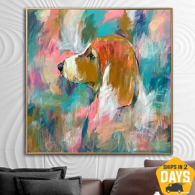 Abstract Beagle Art Colorful Dog Paintings On Canvas Acrylic Handmade Painting Modern Abstract Fine Art | BRITISH FORTITUDE 5...