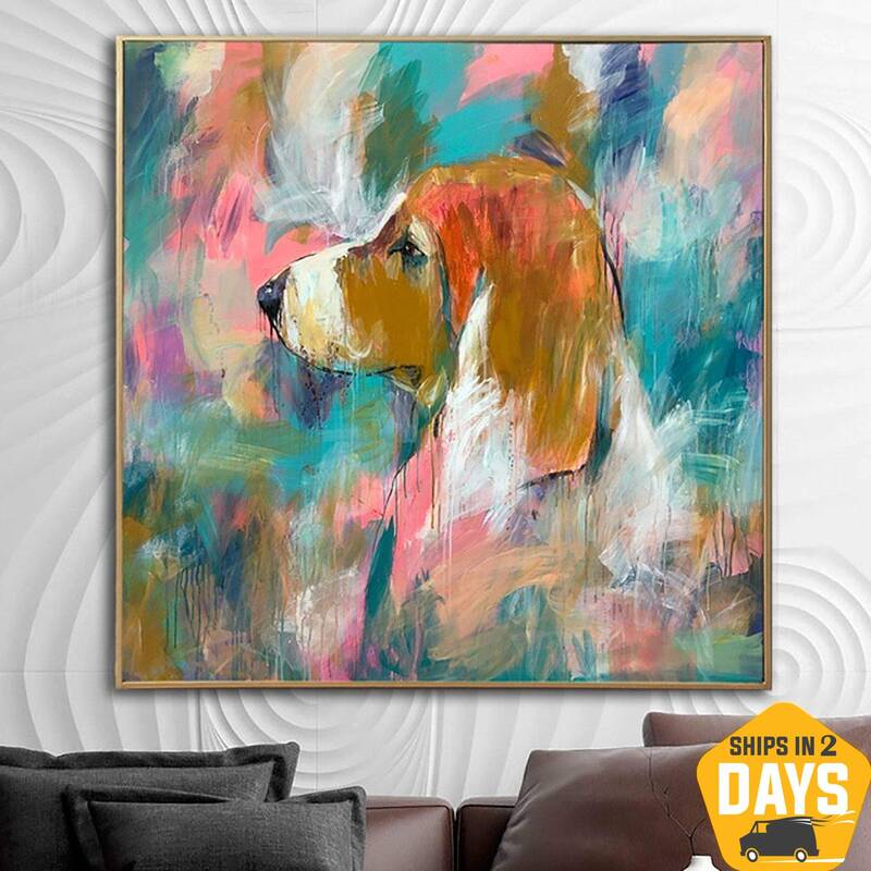 Abstract Beagle Art Colorful Dog Paintings On Canvas Acrylic Handmade Painting Modern Abstract Fine Art | BRITISH FORTITUDE 5...