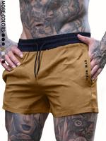 Men's Solid Color Regular Fit Letter Print Drawstring Waist Shorts, Casual Pocket Design Shorts for Summer, All-match Lightwe...