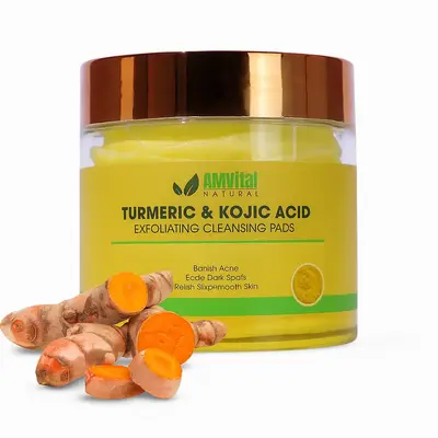 AMVital Turmeric Cleansing Pads with Kojic Acid for Dark Spots Facial Acne facial Repair Cleanser Exfoliating  kojic acid lem...