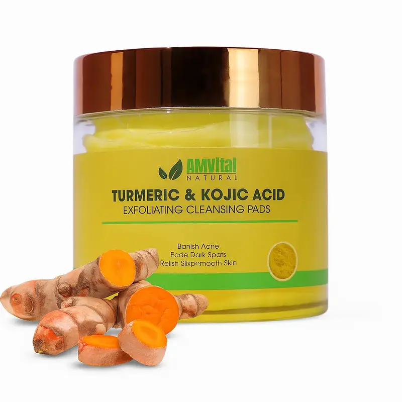 AMVital Turmeric Cleansing Pads with Kojic Acid for Dark Spots Facial Acne facial Repair Cleanser Exfoliating  kojic acid lem...