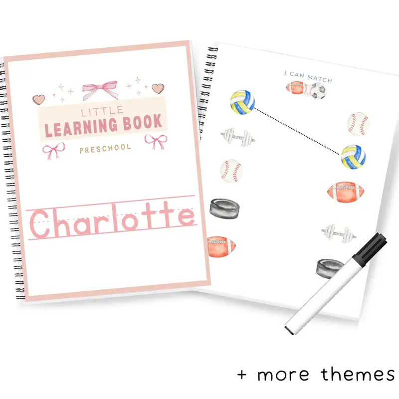 Preschool Personalized Learning Book | Dry-Erase Reusable | Feelings, Math, Shapes, Phonics, Writing, Letters, Weather, Readi...
