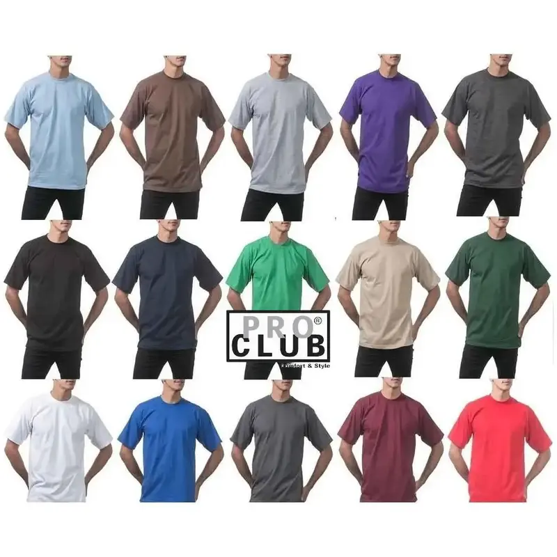 3 Pack Pack Pro Club Men's Heavyweight Short Sleeve T-Shirts - 100% Cotton Crew Neck Fitted Style Casual Wear