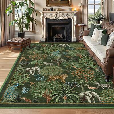 Garvee Modern Printed Area Rug Vintage Soft Low-Pile Polyester Washable Non-Shedding Non-Slip 9x12 ft Bedroom Living Room