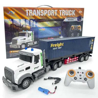 Remote Control Semi Truck with Traile 23.6 Inch 9 Channel RC Semi Truck Toy for Kids,1:24 Container Truck with 2 Batteries,Va...