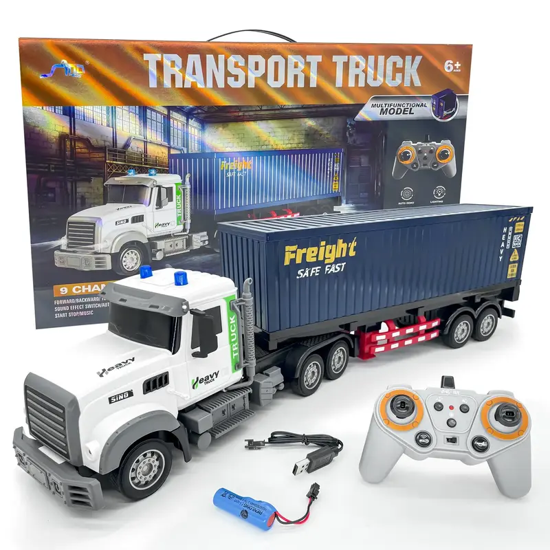 Remote Control Semi Truck with Traile 23.6 Inch 9 Channel RC Semi Truck Toy for Kids,1:24 Container Truck with 2 Batteries,Va...