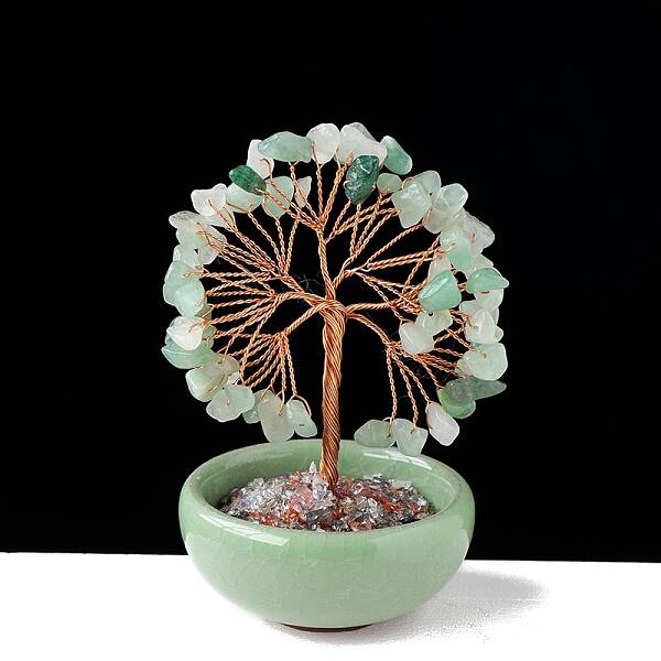 Natural Green Aventurine Chips Tree of Life Decorations with Bowl Base