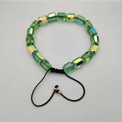 Adjustable Electroplated Faceted Cube Glass Braided Beaded Bracelets for Women Men