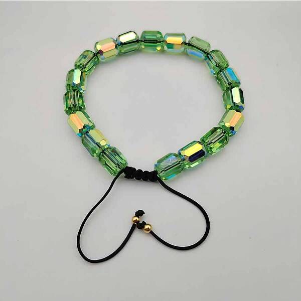 Adjustable Electroplated Faceted Cube Glass Braided Beaded Bracelets for Women Men