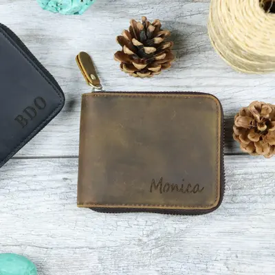 Women's Leather Zipper Wallet , Real Leather, Same Day Shipping, Free Shipping US