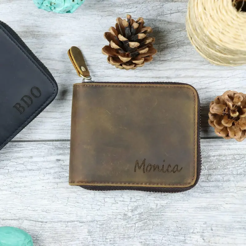 Women's Leather Zipper Wallet , Real Leather, Same Day Shipping, Free Shipping US
