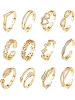 Women's Hollow Out Flower & Heart & Leaf Design Open Toe Ring Set, Geometric Design Ring, Fashion Adjustable Stackable Rings ...