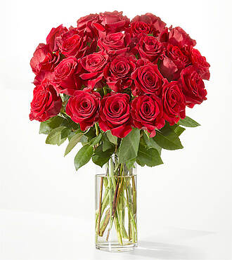 Red Rose Bouquet - 24 Roses with Glass Vase - FedEx