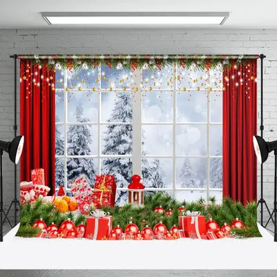 Aperturee Natural Snowy Forest Christmas Window Scene Backdrop - Aperturee
