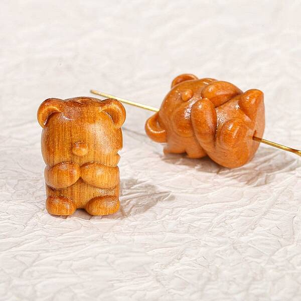 Wood Dyed Cute Bear Beads
