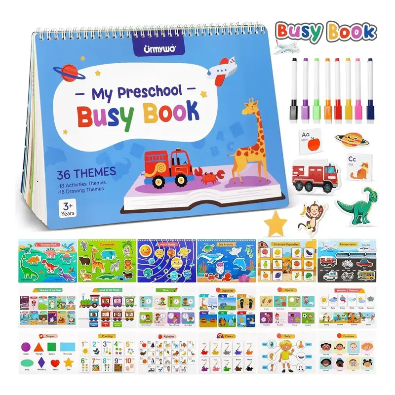 Montessori Busy Book for Toddlers 1-3 2-4,Preschool Learning Activities with 36 Themes Learning and Coloring Books Christmas ...