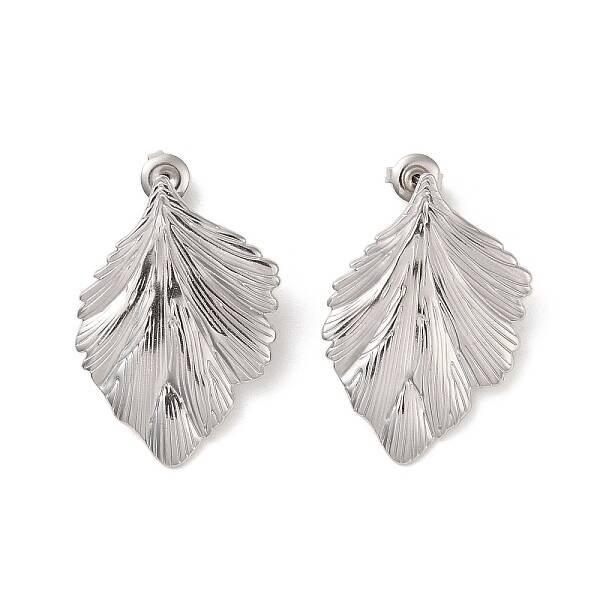 Non-Tarnish Leaf 304 Stainless Steel Stud Earrings for Women