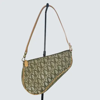 Pre-owned DIOR Canvas Shoulder Bags Christian Green Trotter Saddle