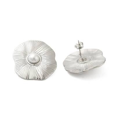 304 Stainless Steel Shell Pearl Flower Stud Earrings for Women